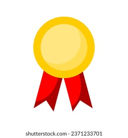 Golden medal winner with red ribbon icon flat vector design