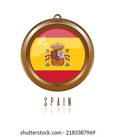 Golden Medallion With The Flag Of Spain Inside. Vector Illustration