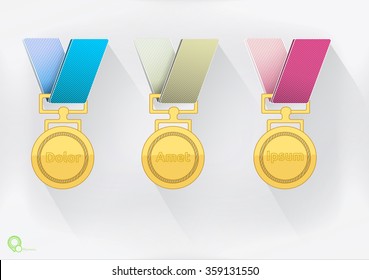 Golden Medals Line Graphics Vector Illustration with Colorful Bands