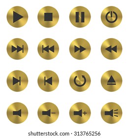 Golden Media player button set. Vector illustration