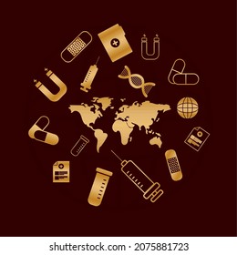 golden medical symbols on black background