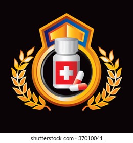 golden medicine bottle crest