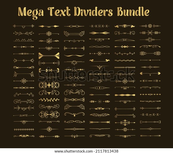Golden Mega Text Dividers Bundle, Flourish dividers.\
Filigree, Hand drawn vector illustration. Borders and laurels,\
border for text vector abstract hand drawn design calligraphic\
separated set