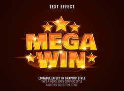 Golden Mega Win Banner With Triple Star Text Effect