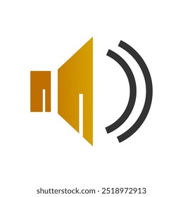 Golden Megaphone Icon with Sound Waves. Minimalist illustration of a golden megaphone emitting black sound waves.
