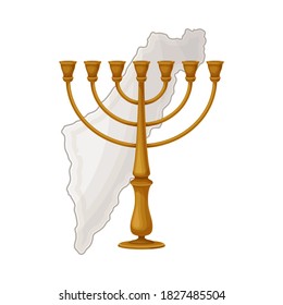 Golden Menora as Jewish Candelabrum for Eight-day Festival of Hanukka Vector Illustration