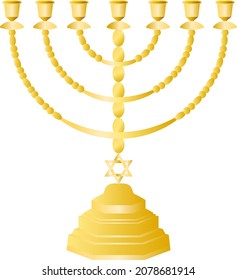 Golden menorah in 3d style vector illustration isolated on white background