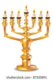 Golden menorah with candles