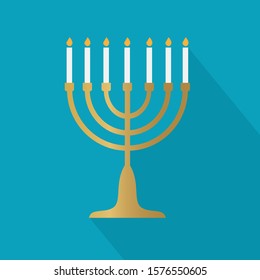 golden Menorah (Hanukkah) jewish candle holder icon- vector illustration