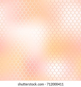 Golden mermaid seamless pattern. Fantastic fish scale vector pattern. Colorful mermaid tail background. Fish skin texture in gold and pink. Shiny mermaid skin surface. Precious gold wedding template