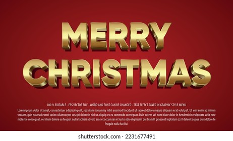 Golden merry christmas editable text effect template with 3d style use for logo and business brand