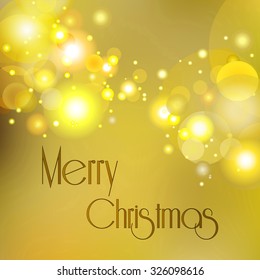 Golden Merry Christmas Greeting Card. Blurred Vector Background 2016