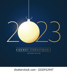 Golden Merry Christmas and Happy New Year Greeting Card, Creative Design Template - 2023