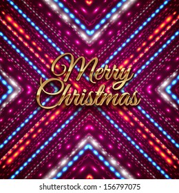 Golden Merry Christmas headline on purple background. Use it for Your holiday design. Vector illustration. 