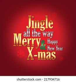 Golden Merry Christmas lettering on red background