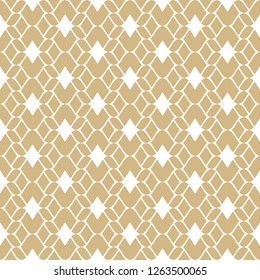 Golden mesh seamless pattern. Subtle vector abstract geometric ornament texture with curved lines, delicate mesh, net, grid, lattice, lace, weave. Gold and white luxury background. Repeating design 