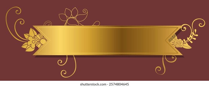 Golden message box, luxurious golden name tag, decorated with abstract flowers.