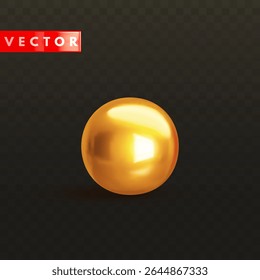 Golden metal 3d sphere ball in realistic style. Gold glossy bead isolated on black background. Vector illustration