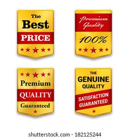 Golden metal badges set on white background. Best Quality. Premium quality guaranteed. The Genuine Quality.Vector illustration. 