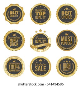Golden metal best choice premium quality badges set isolated vector illustration.