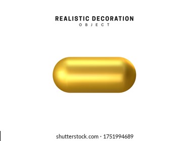 Golden metal bronze capsule geometric shape. Isolated on white background 3d object Shapes Geometric. vector illustration