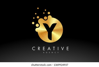 Golden Metal Dots Letter Y Logo. Y Letter Design Vector with Dots.