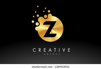 Golden Metal Dots Letter Z Logo.Z Letter Design Vector with Dots.