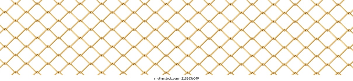 Golden metal fence mesh, pattern of gold wire grid isolated on white background. Vector realistic background with 3d yellow grate for jail enclosure, safety barrier, cage