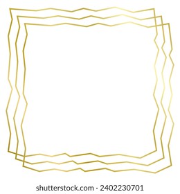 Golden metal frame isolated on white. Vector curved frame for photo, picture and text. Square frame