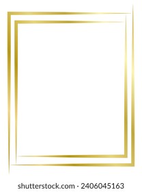 Golden metal frame isolated on white. Vector frame for text, photo, certificate, pictures, diploma, card, invitation. Square luxury frame