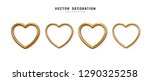 Golden metal hearts. Set Realistic 3d gold hearts design. Romantic Symbol of Love. vector illustration