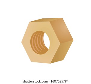 Golden metal nut. vector illustration