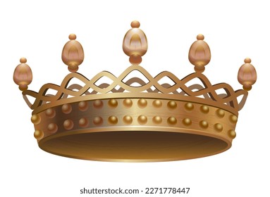 Golden metal old crown of the ruler decorated with golden pearls, king, emperor, queen, prince, princess, status attainment object