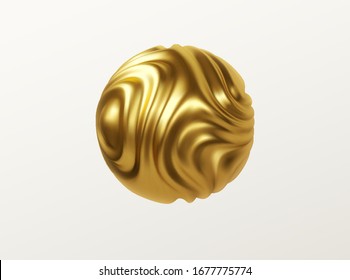 Golden metal organic shape 3d sphere isolated on white background. Trend design for web pages, posters, flyers, booklets, magazine covers, presentations. Vector illustration EPS10