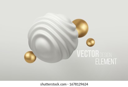 Golden Metal Organic Shape 3d Sphere Background. Trend Design For Web Pages, Posters, Flyers, Booklets, Magazine Covers, Presentations. Vector Illustration EPS10