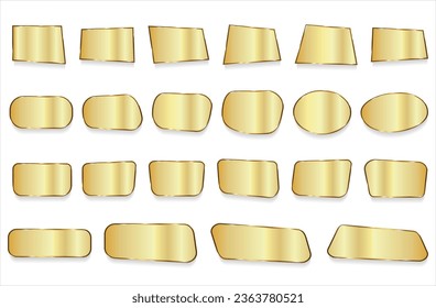 Golden metal plates collection on white background
