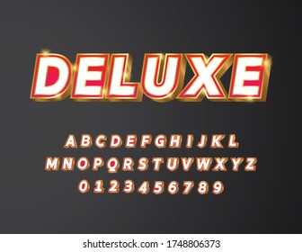 Golden metal with red pink gradient bold text 3d styled alphabet typeface vector Illustration