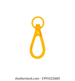 Golden metal ring with carabiner flat vector illustration isolated on white background. Carabiner closure detail of rock climbing or mountaineering secure equipment.