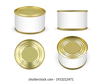 golden metal tin can isolated on white background mock up vector 