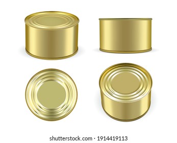 golden metal tin can isolated on white background mock up vector 