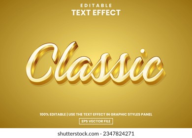 Plantilla de efecto de texto editable de estilo de texto clásico 3D metálico dorado