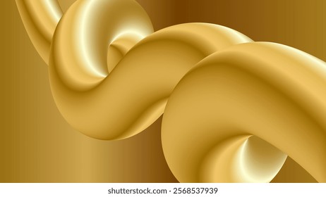 Golden Metallic Abstract Curve or Wave. 3d Luxury Shine background design metallic twisted liquid line. Trendy premium banner, wallpaper, cover design. Vector