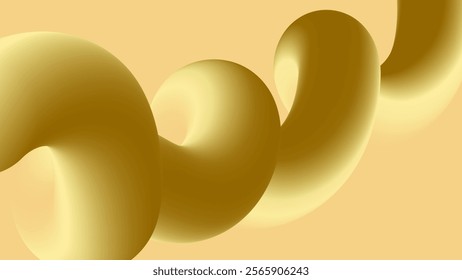 Golden Metallic Abstract Wallpaper Twisted Liquid Line. 3d Shine background design metallic Form. Trendy premium banner, wallpaper, cover design. Vector