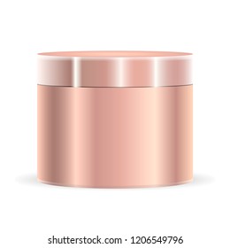 Golden metallic color cream jar mockup. Cosmetic bottle for cream, salt, scrub. Vector illustration cosmetics template. 