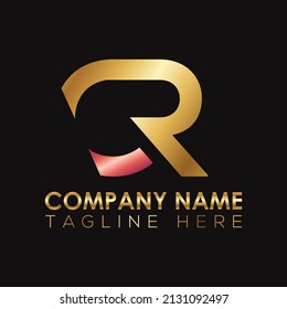 Golden metallic CR letter logo design