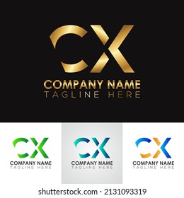 Golden metallic CX letter logo design