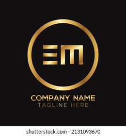 Golden metallic EM letter logo design
