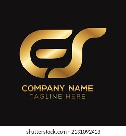 Golden metallic ES letter logo design
