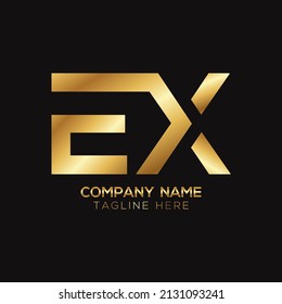 Golden metallic EX letter logo design
