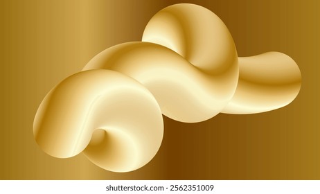 Golden Metallic Fluid Abstract 3D Twisted Liquid Line. Shiny background design metallic Form. Trendy premium banner, wallpaper, cover design. Vector